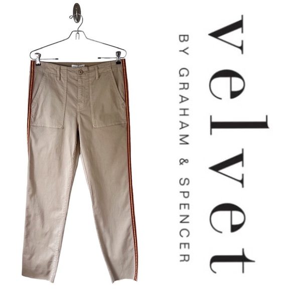 Anthropologie Velvet by Graham & Spencer Khaki Side Stripe Pant NWT - Picture 1 of 14
